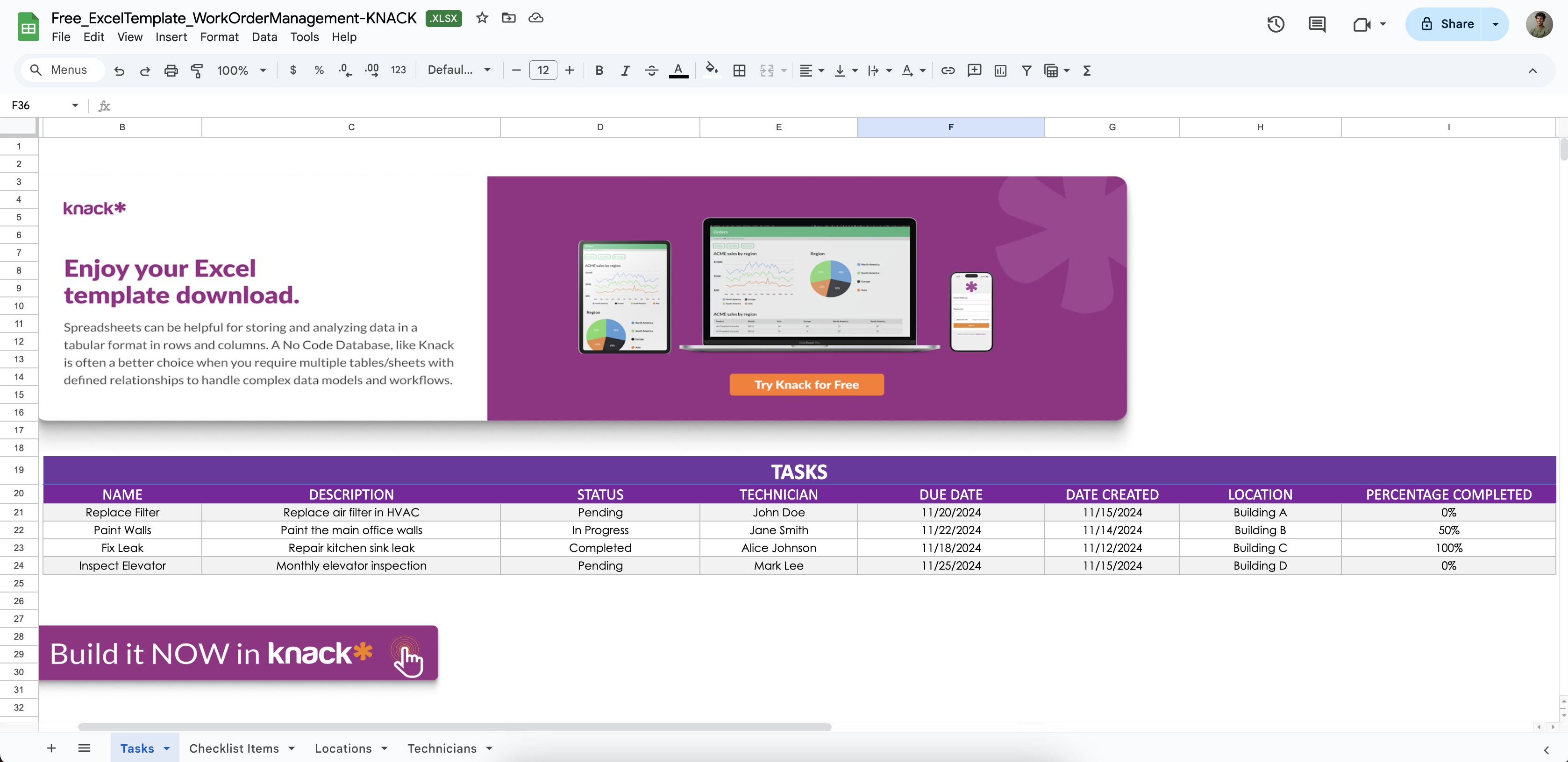 work order spreadsheet